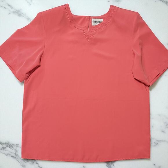 Vintage Grove Avenue Satin Blouse Top Sz 16W Coral Short Sleeve Embroidered Glam - Picture 7 of 8